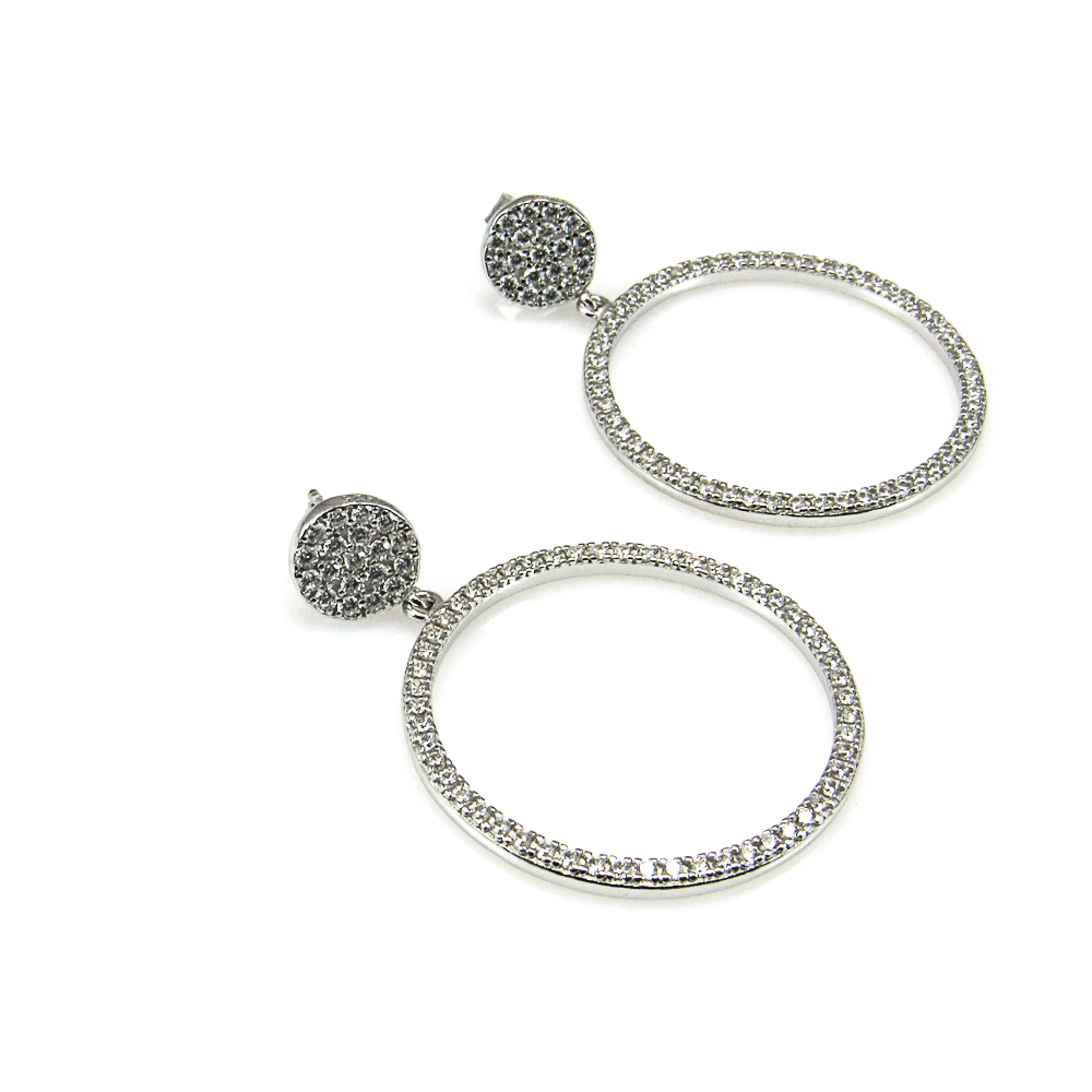 Pendientes de mujer aro en Plata rodiada con Circonitas micro