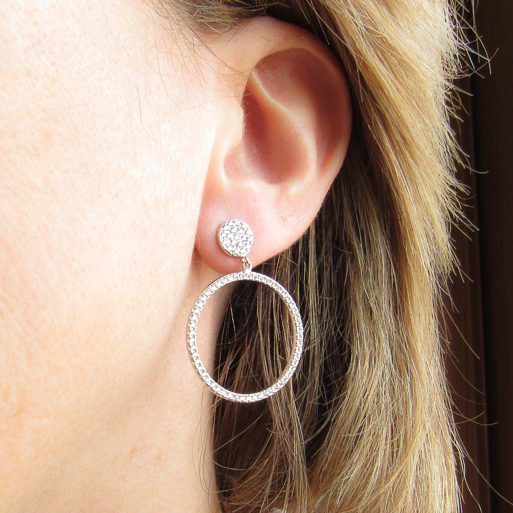 Pendientes de mujer aro en Plata rodiada con Circonitas micro 1