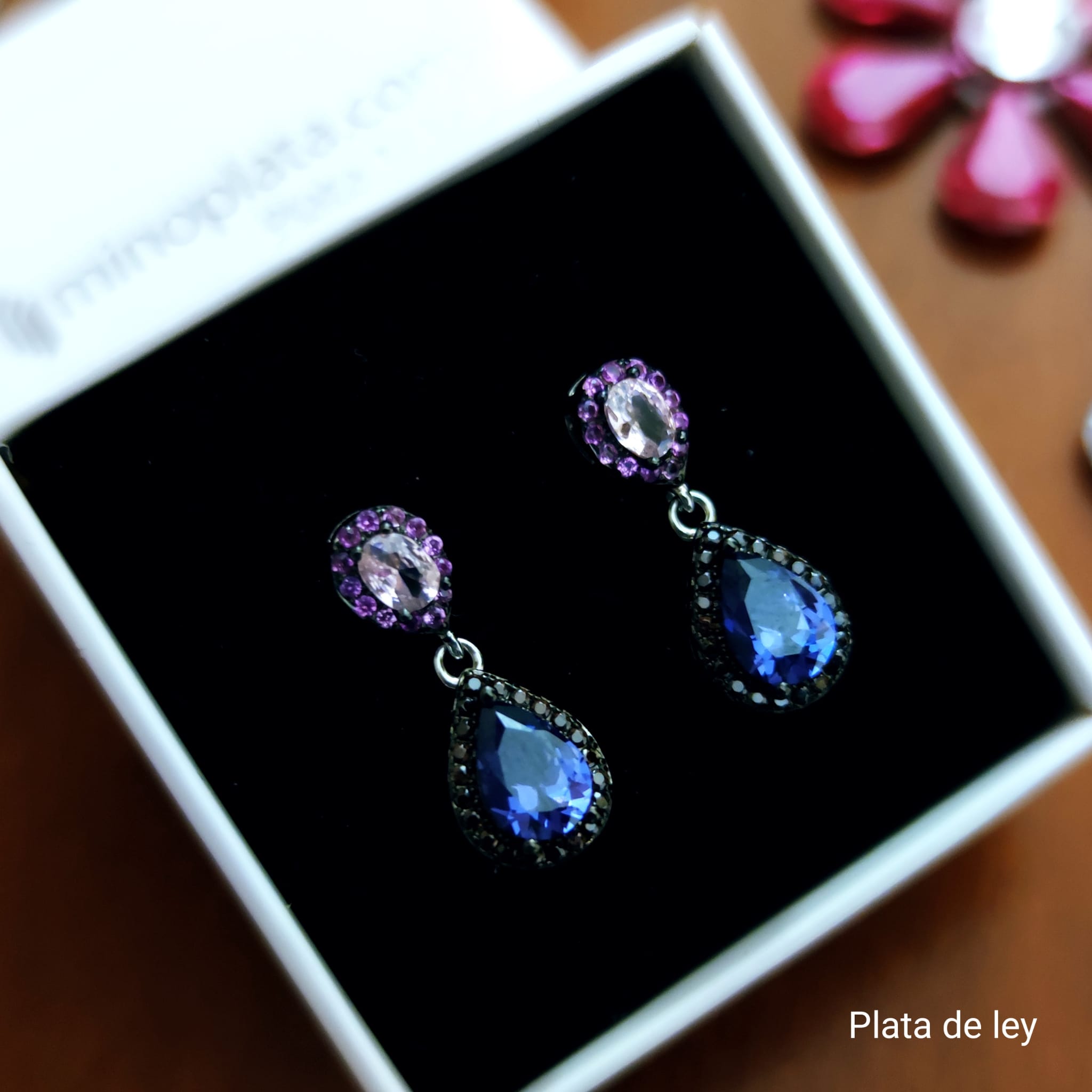 Pendientes lágrima Circonitas de colores en Plata de ley