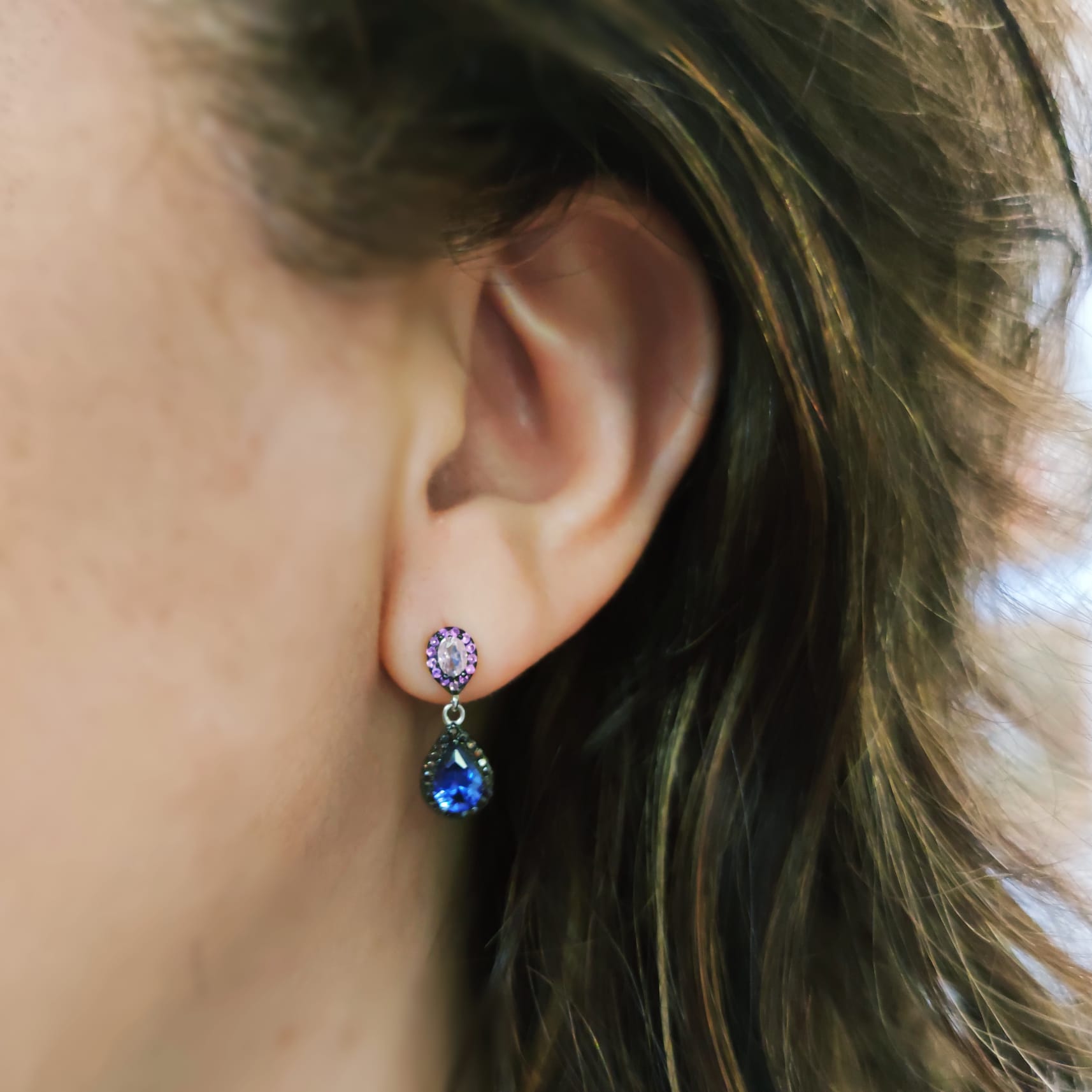 Pendientes lágrima Circonitas de colores en Plata de ley 2