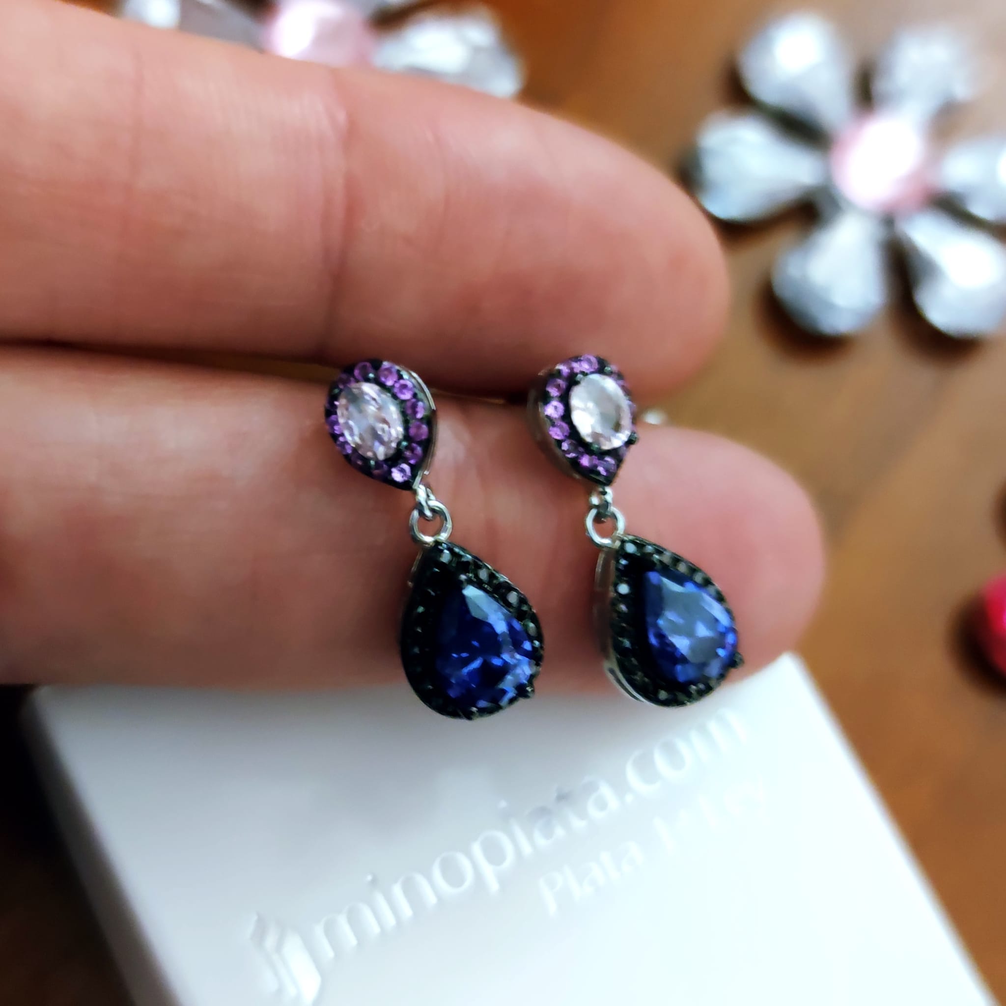 Pendientes lágrima Circonitas de colores en Plata de ley 3