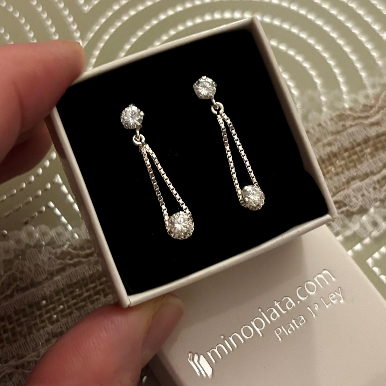 Pendientes largos Circonita garra y cadena veneciana de Plata de ley 925 1