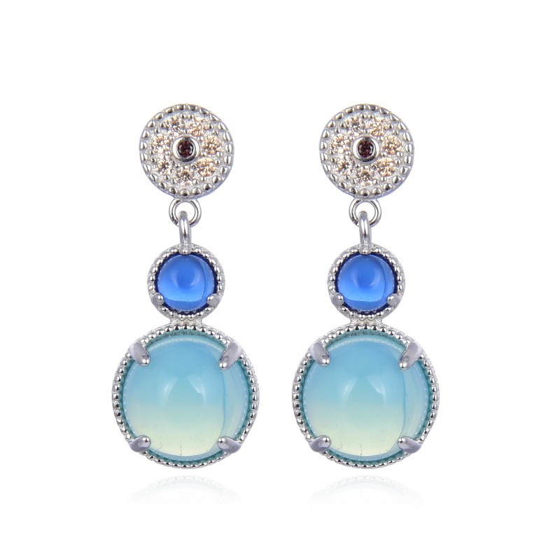 Pendientes piedras azules en Plata de ley rodiada