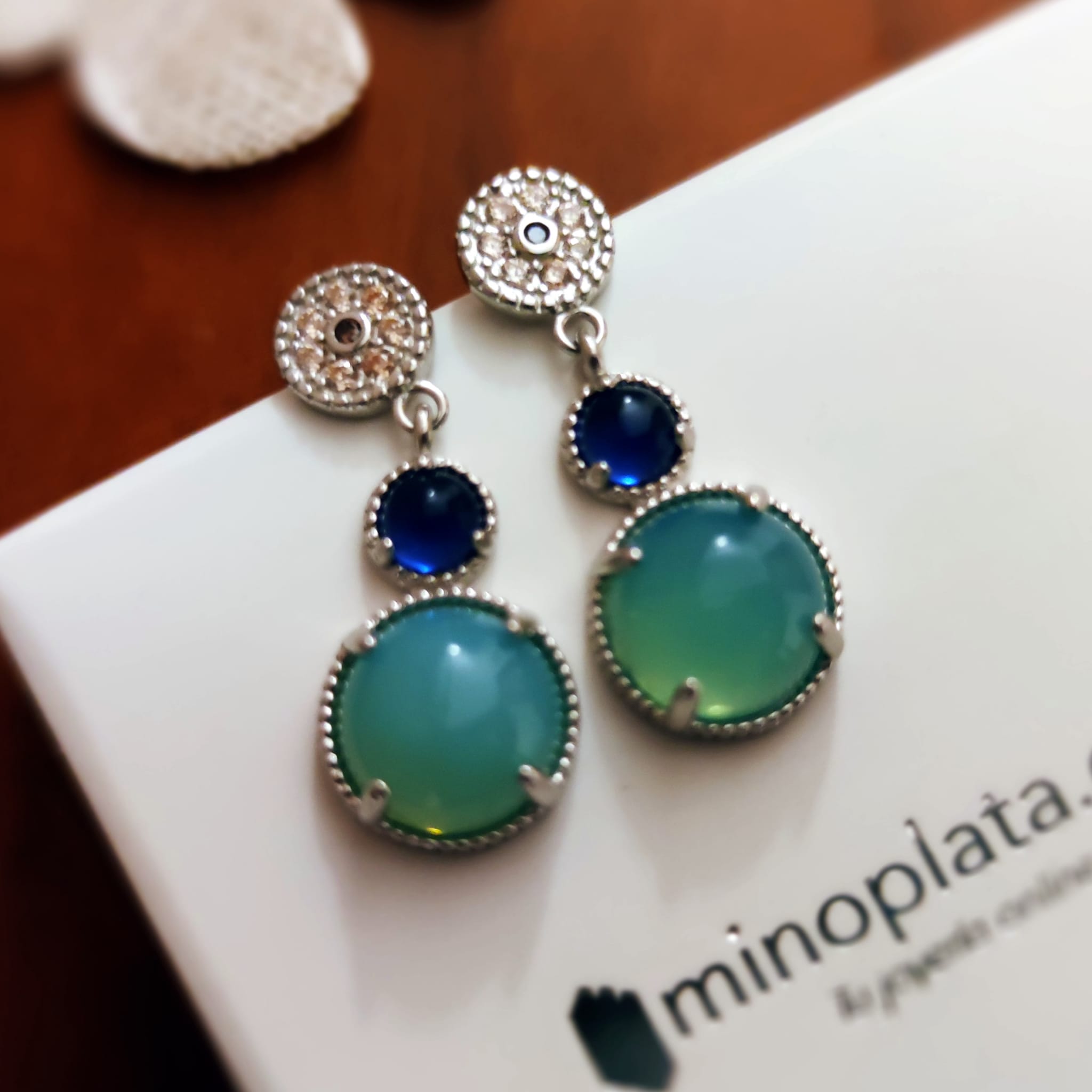Pendientes piedras azules en Plata de ley rodiada 3