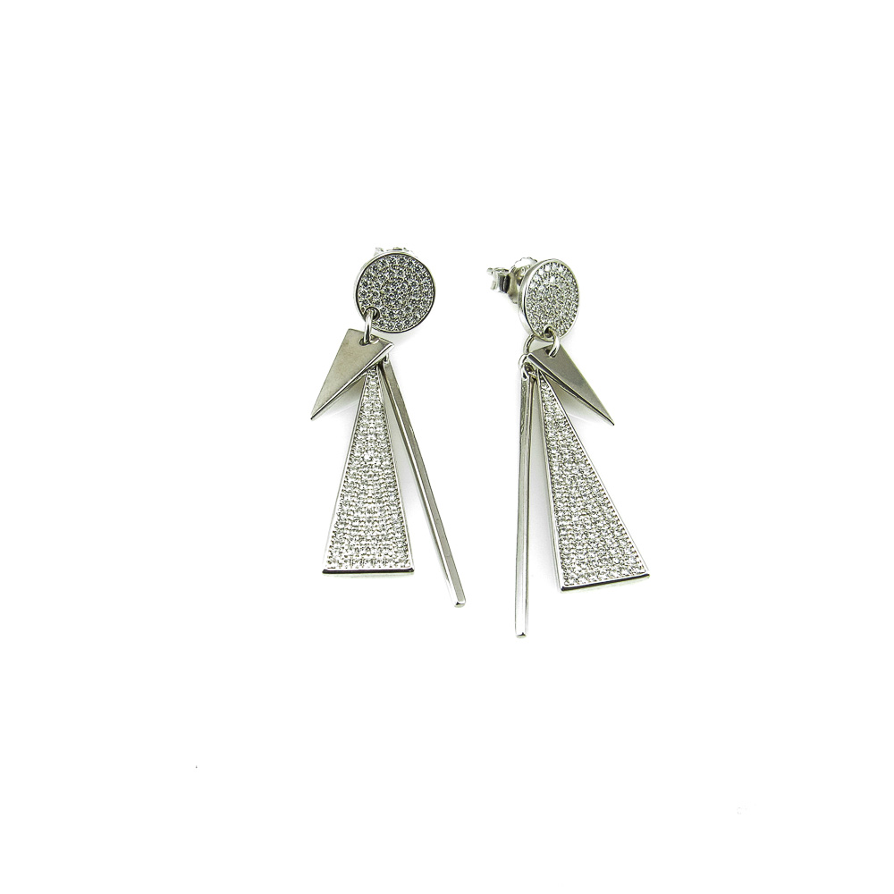 Pendientes largos mujer de Plata rodiada con Circonitas micro