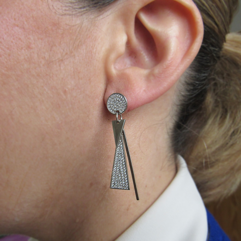 Pendientes largos mujer de Plata rodiada con Circonitas micro 2