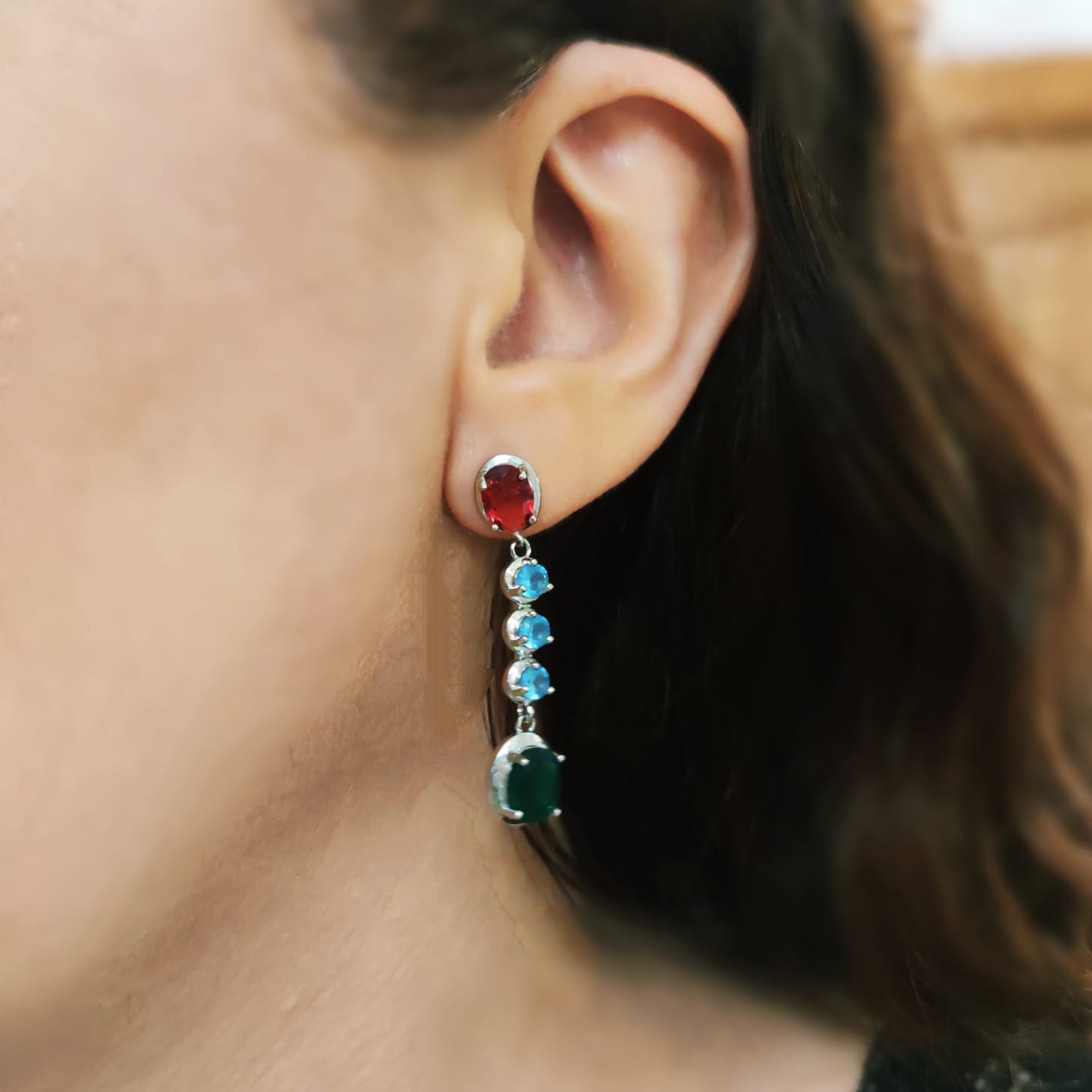 Pendientes largos de Plata de ley con Circonitas de colores 2