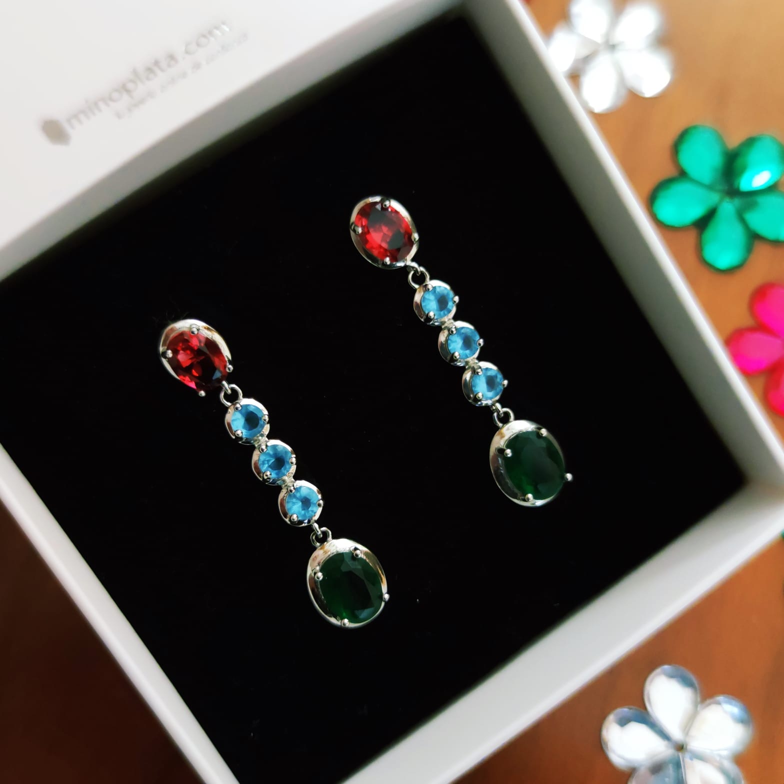 Pendientes largos de Plata de ley con Circonitas de colores 3