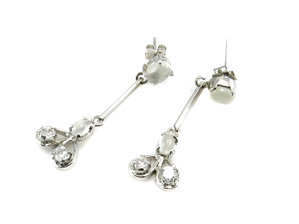 Pendientes largos de Plata rodiada piedras y circonitas