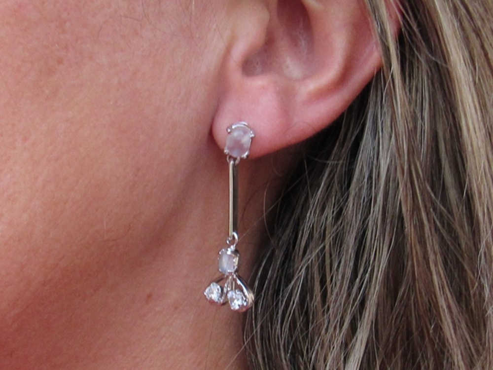 Pendientes largos de Plata rodiada piedras y circonitas 1