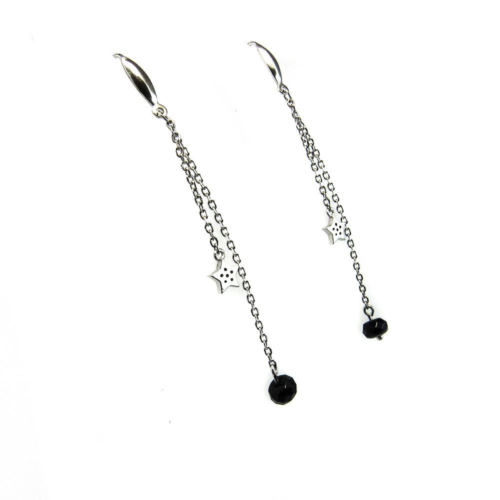 Pendientes de Plata rodiada estrellas con piedra negra