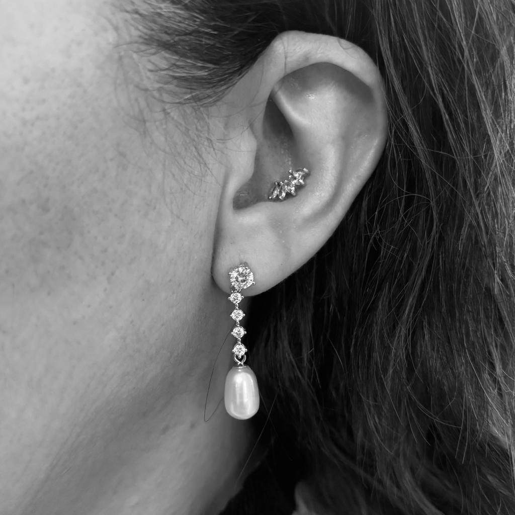 Pendientes novia Plata rodiada Circonitas y Perlas 3