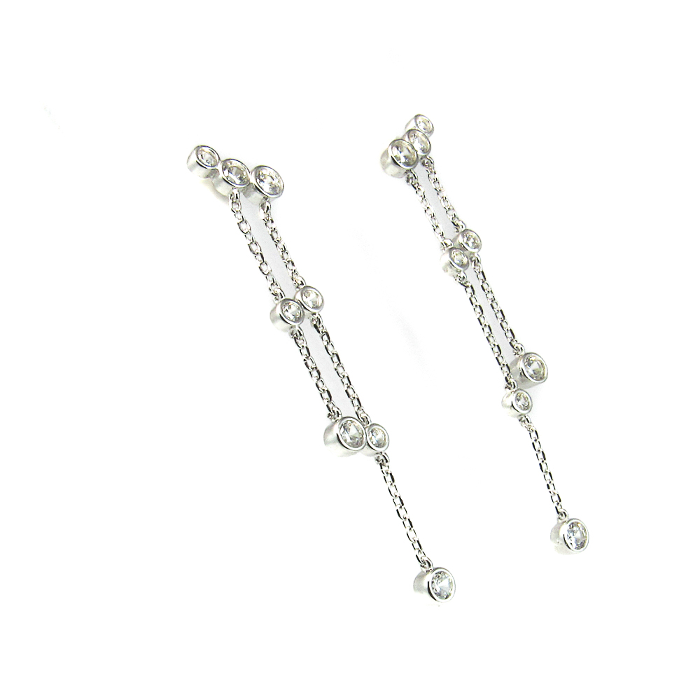 Pendientes largos en Plata rodiada con Circonitas blancas