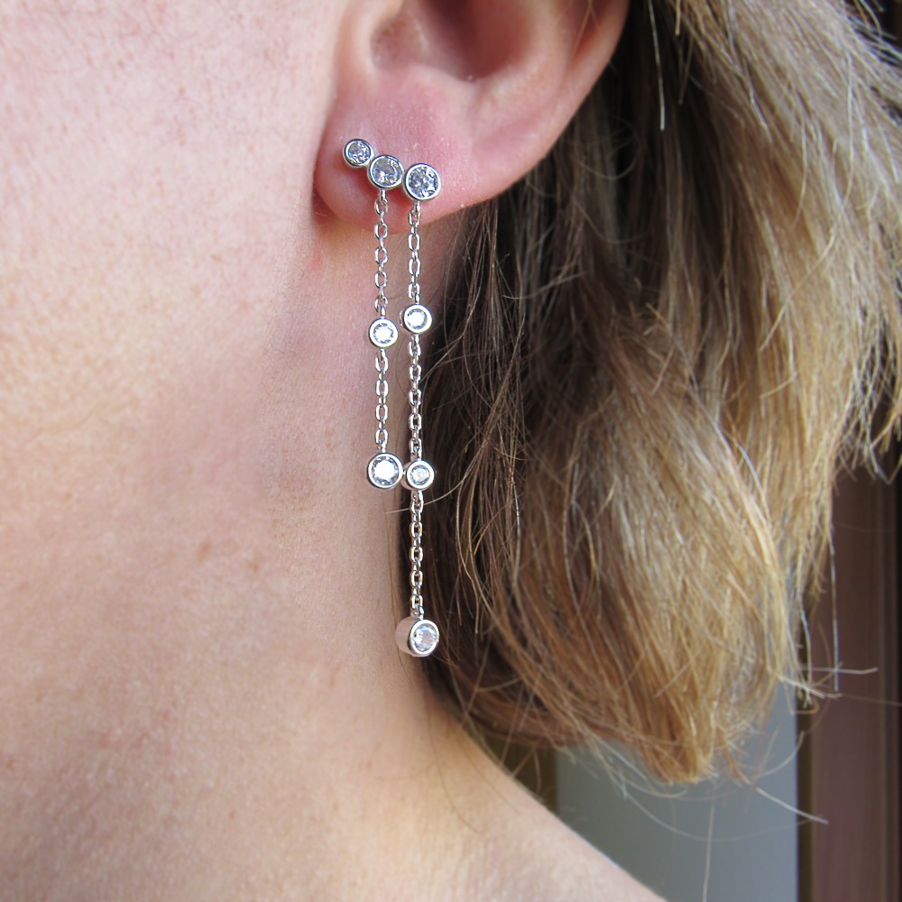 Pendientes largos en Plata rodiada con Circonitas blancas 1