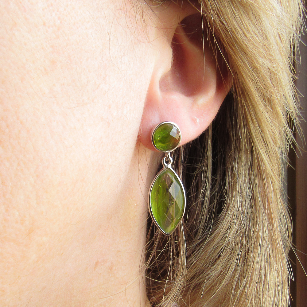Pendientes de Plata de Ley rodiada con Cuarzo rutilado verde 1