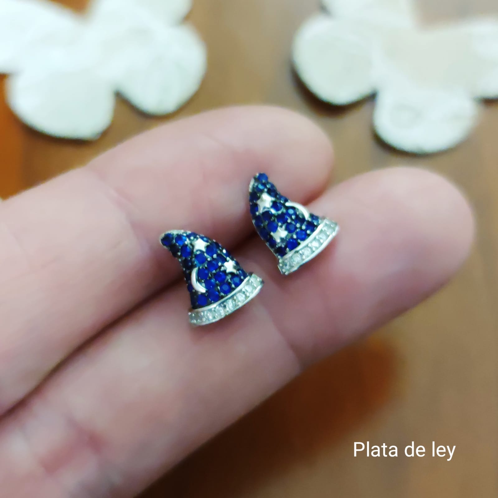 Pendientes gorro magia de Plata de ley con Circonitas azules_1