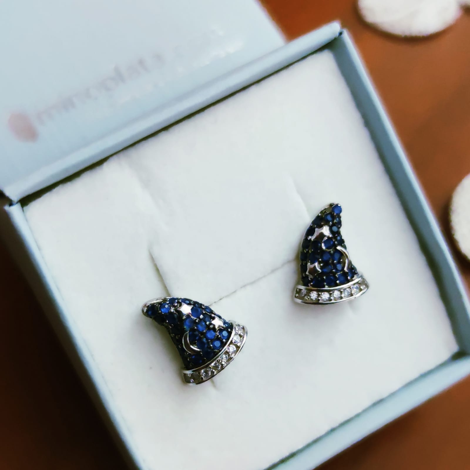 Pendientes gorro magia de Plata de ley con Circonitas azules 4