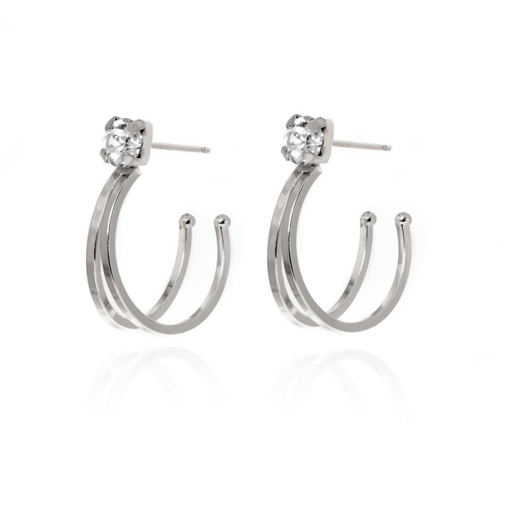 Pendientes Victoria Cruz doble aro de Plata y cristal Swarovski