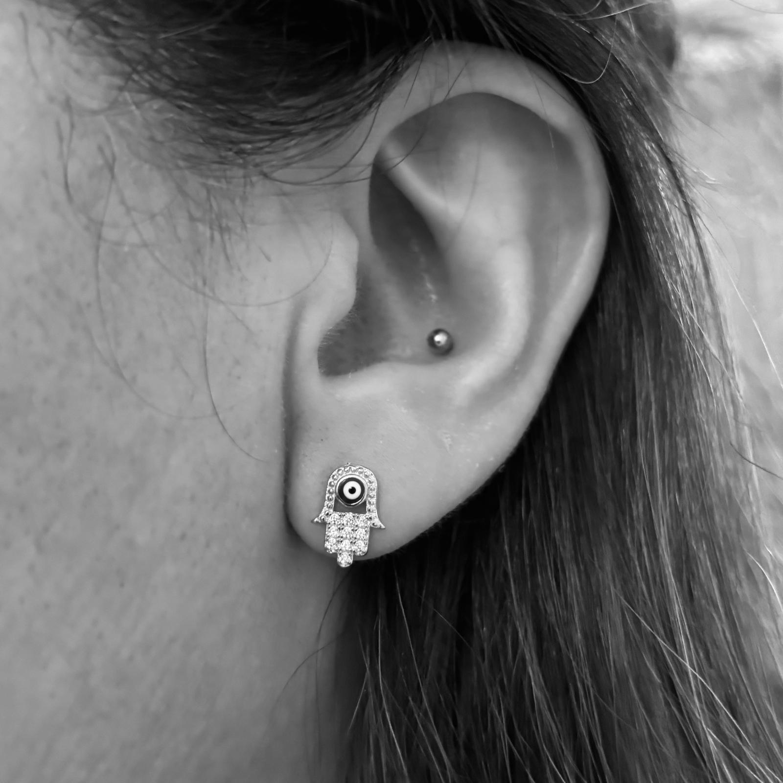 Pendientes mano de Fátima de Plata rodiada y Circonitas con ojo turco 3