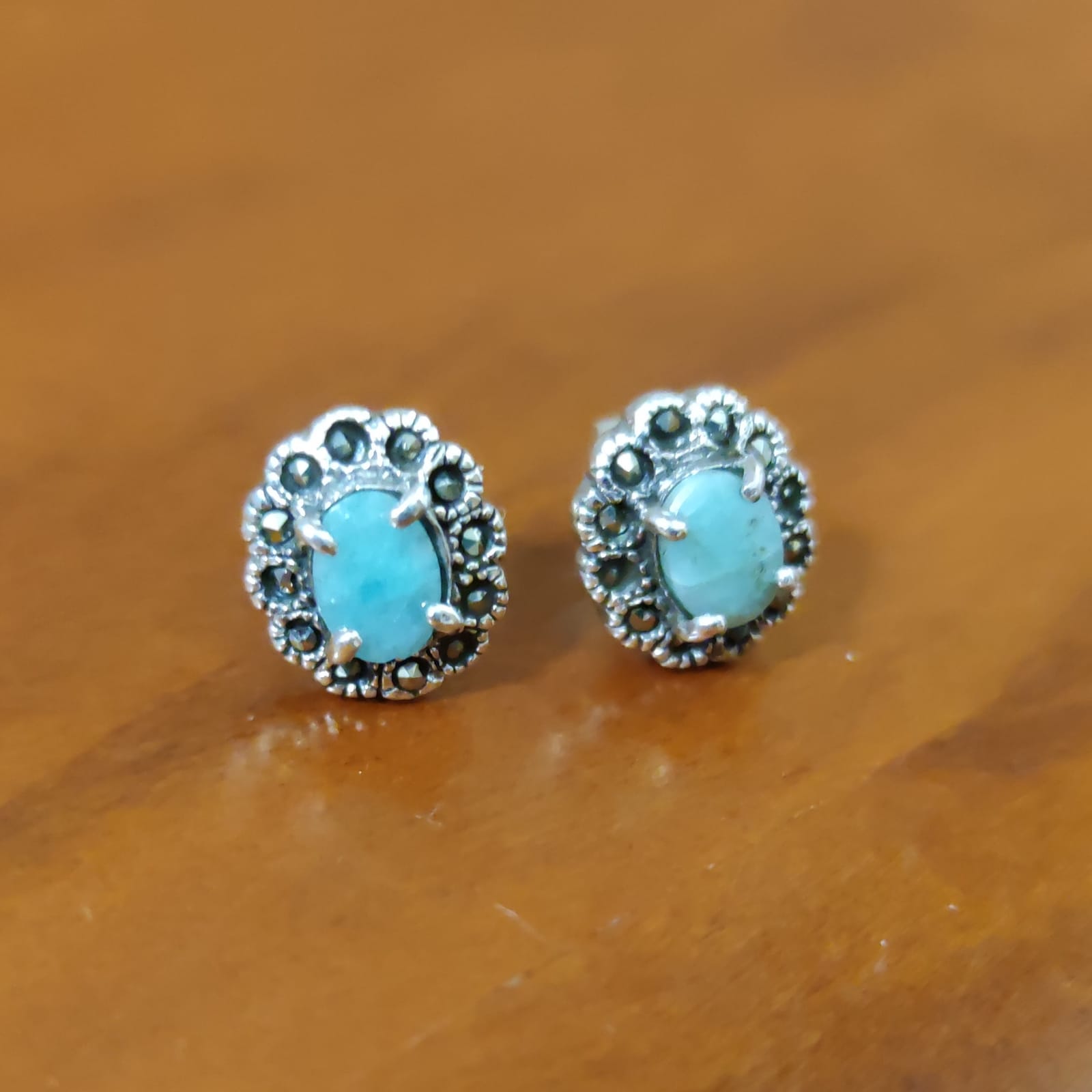 Pendientes Calcedonia y Marcasitas en Plata de ley vieja