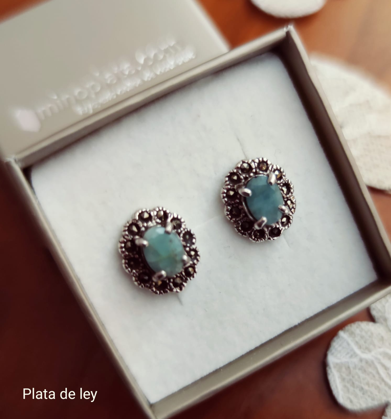 Pendientes Calcedonia y Marcasitas en Plata de ley vieja 1