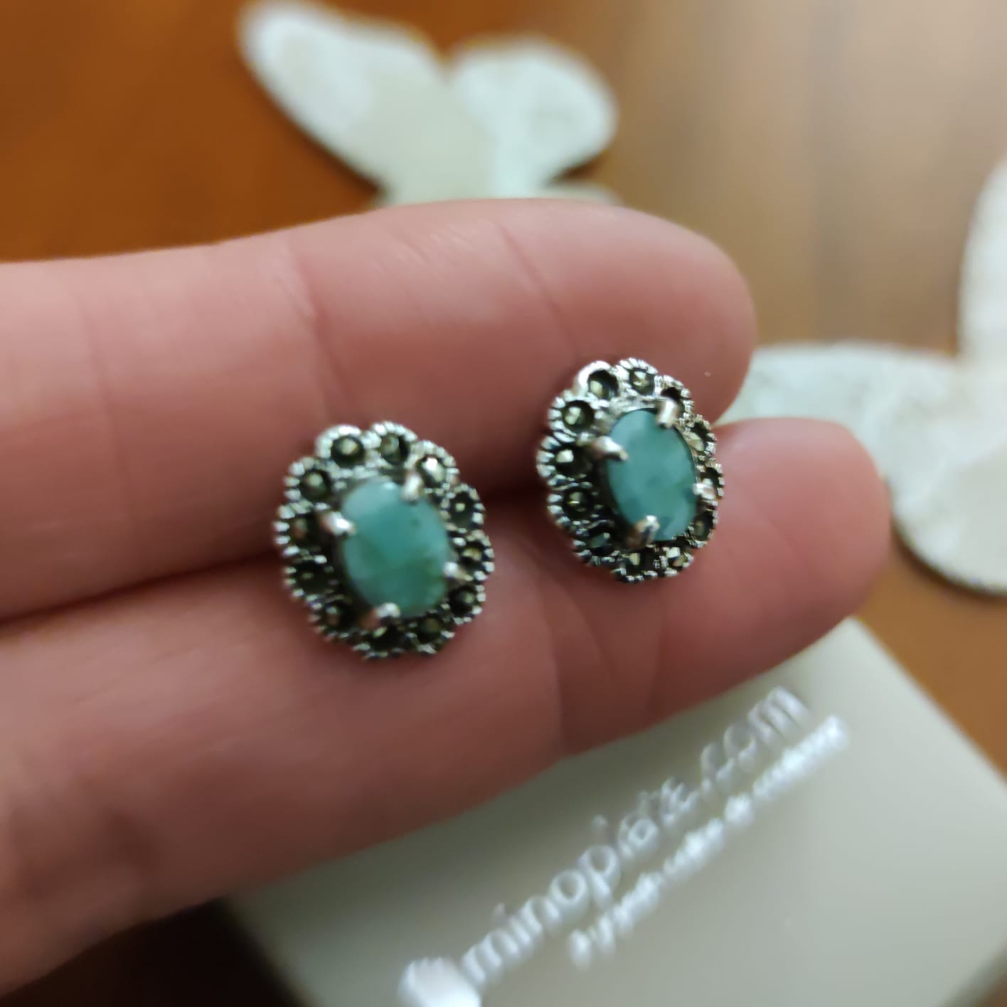 Pendientes Calcedonia y Marcasitas en Plata de ley vieja 2