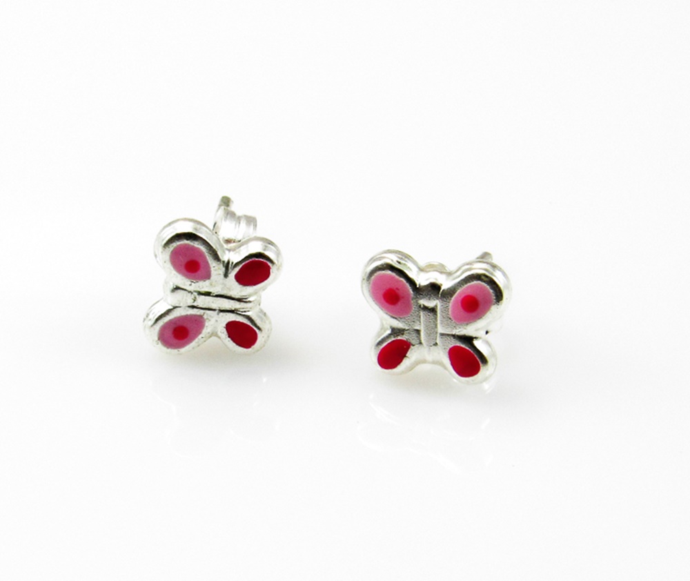Pendientes para niña mariposas rosas de Plata de ley