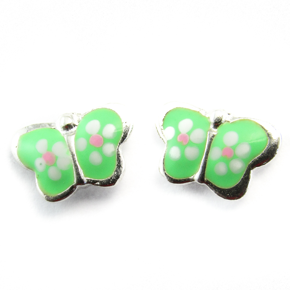 Pendientes mariposas verdes en Plata de ley