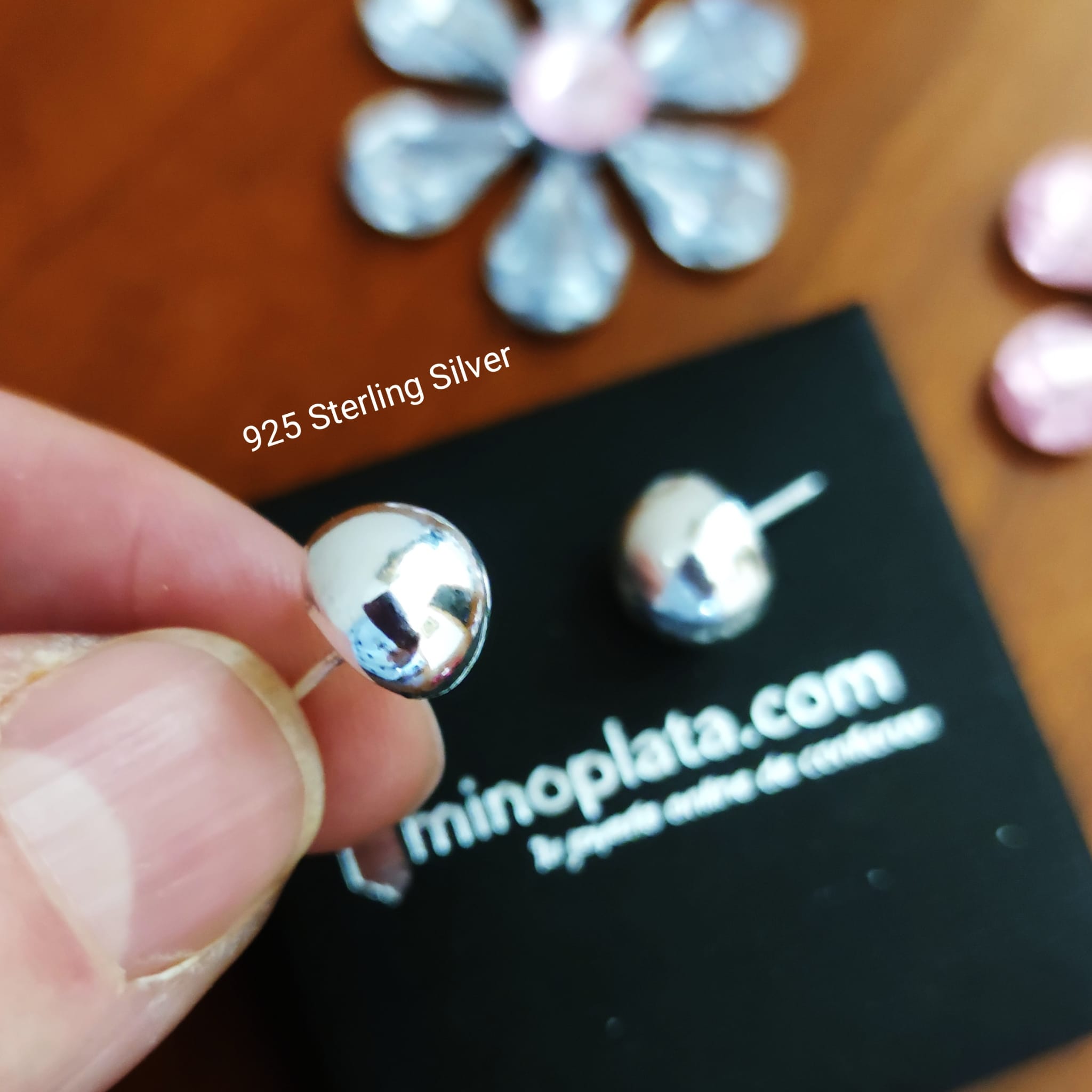 Pendientes media bola 8 Mm. de Plata de ley 3