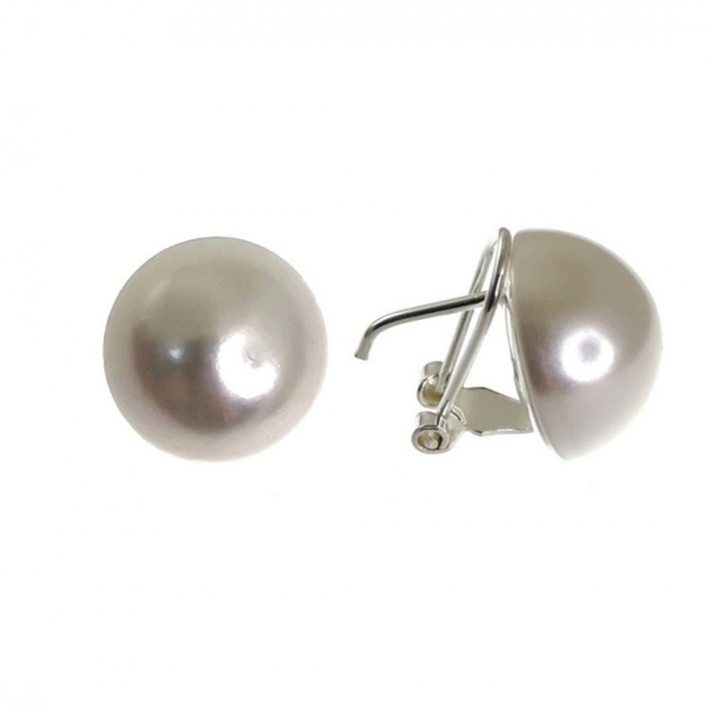 Pendientes media Perla 16 Mm. cierre omega de Plata de ley