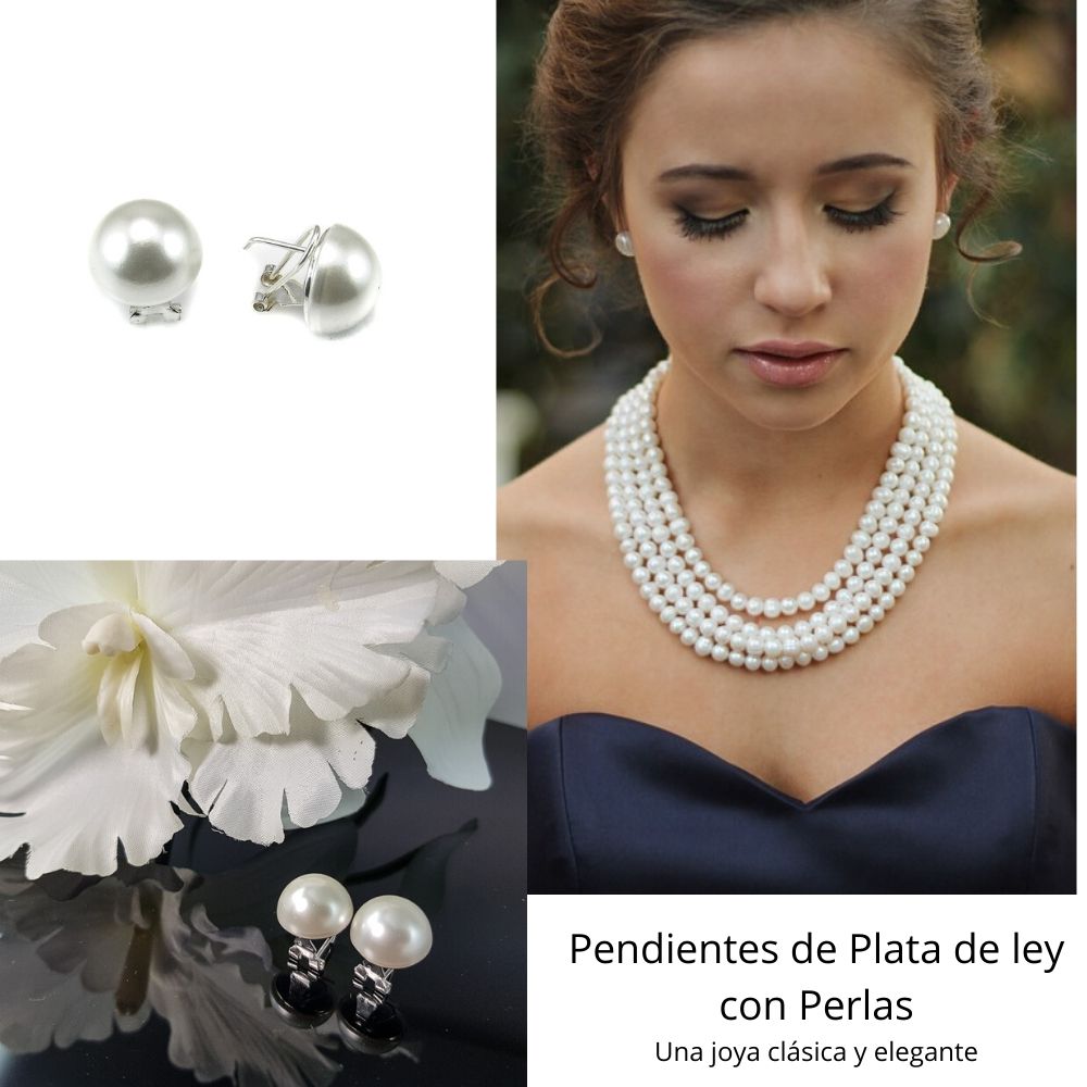 Pendientes media Perla 16 Mm. cierre omega de Plata de ley 1