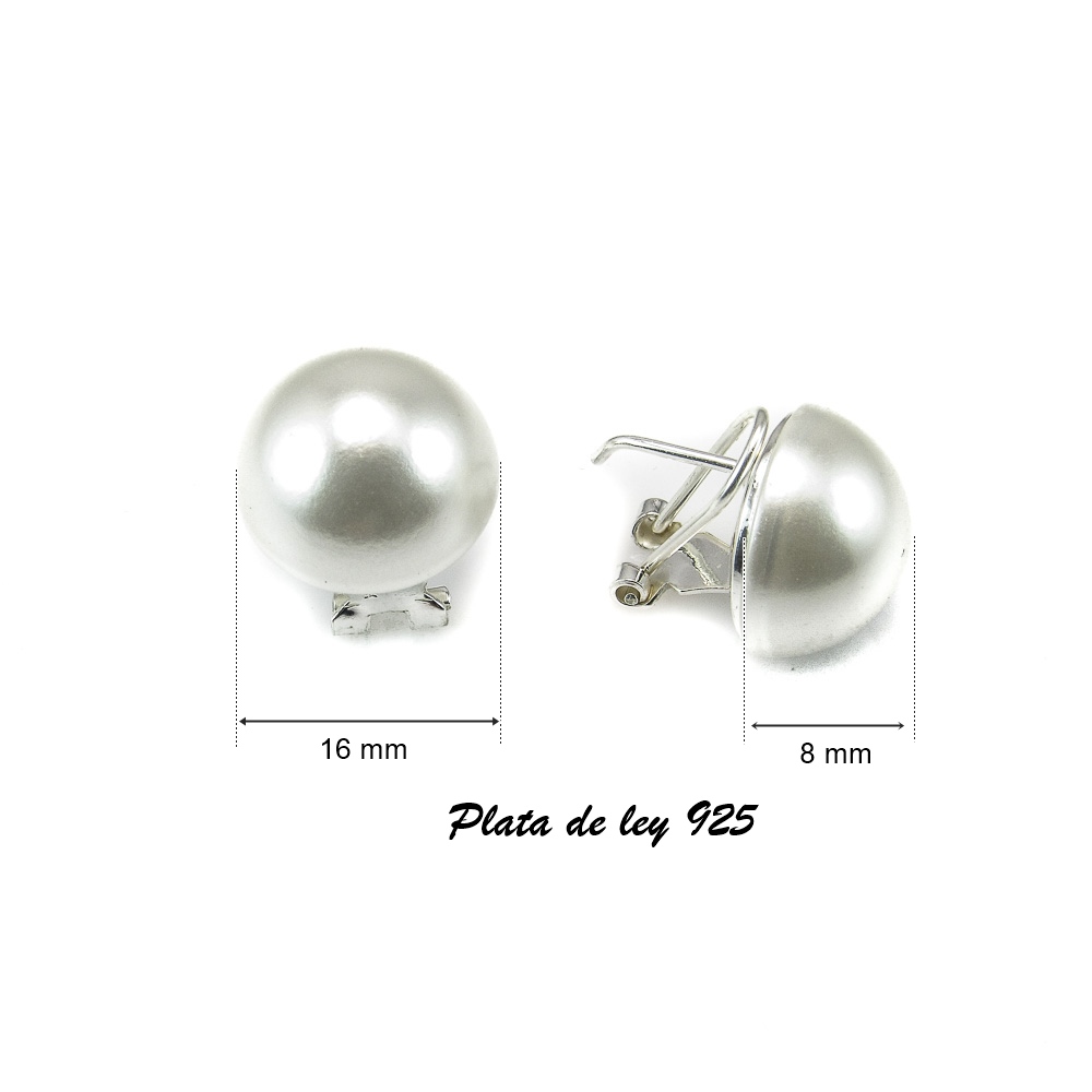 Pendientes media Perla 16 Mm. cierre omega de Plata de ley 3
