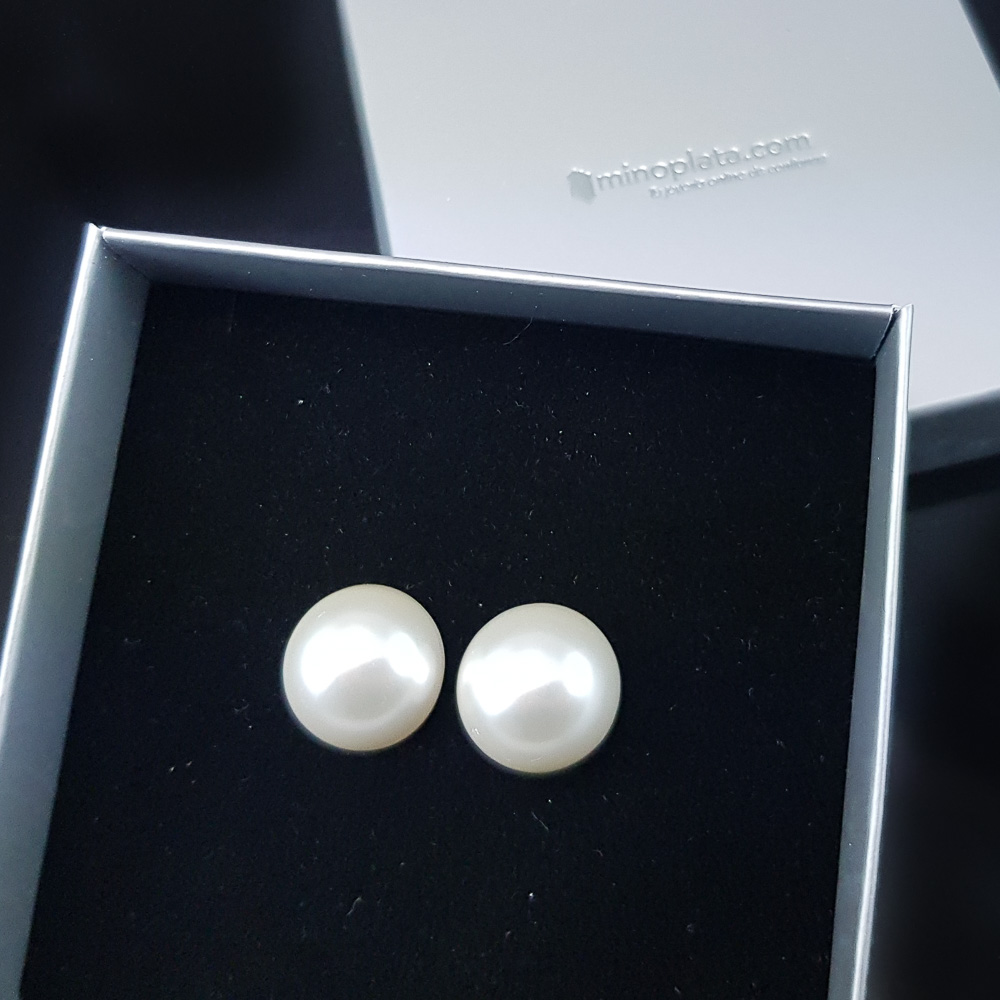 Pendientes media Perla 16 Mm. cierre omega de Plata de ley 4