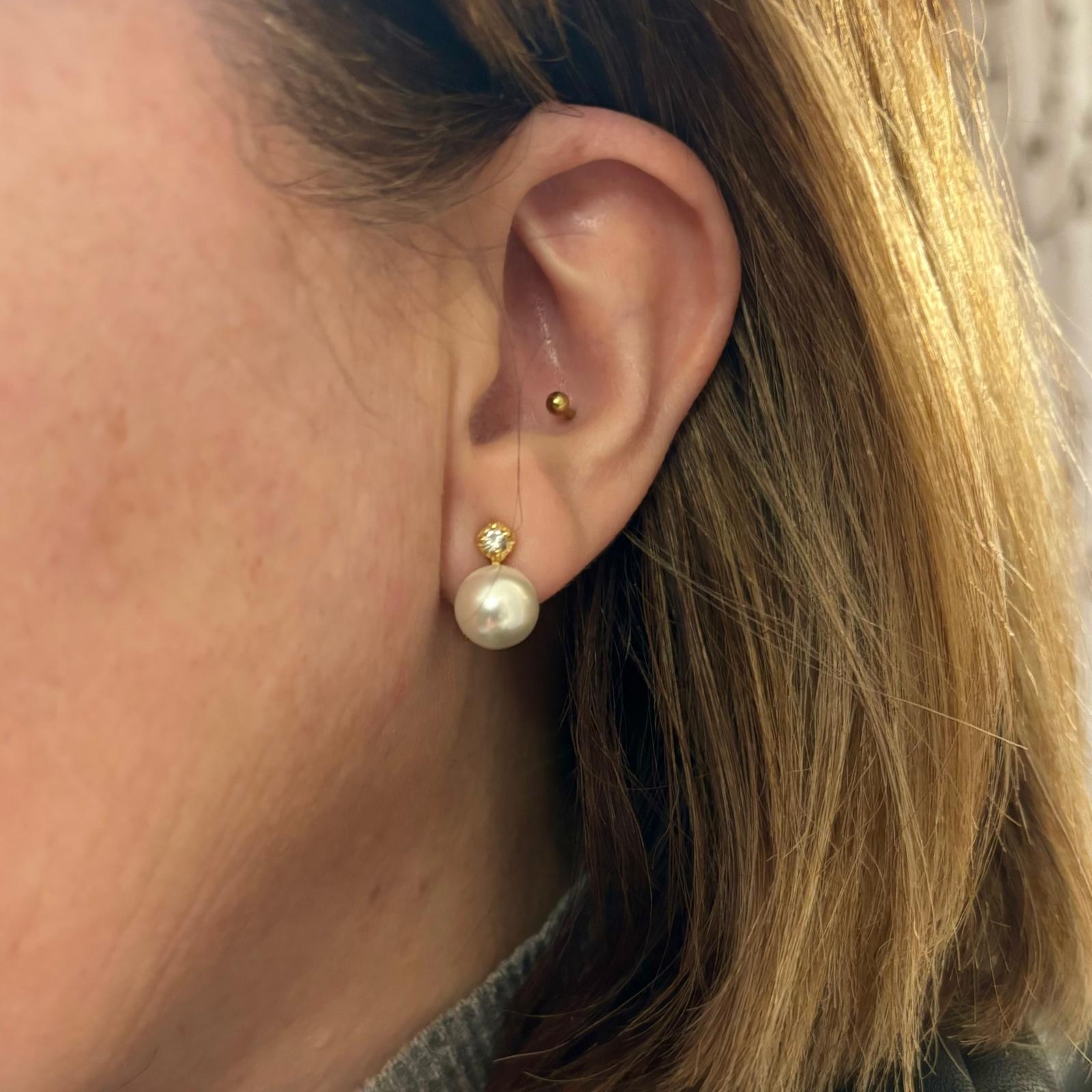 Pendientes japonesa de Plata dorada Perla y Circonita 10 Mm. 5
