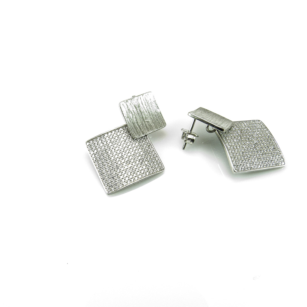Pendientes cuadrados de Plata matizada y Circonitas micro 2