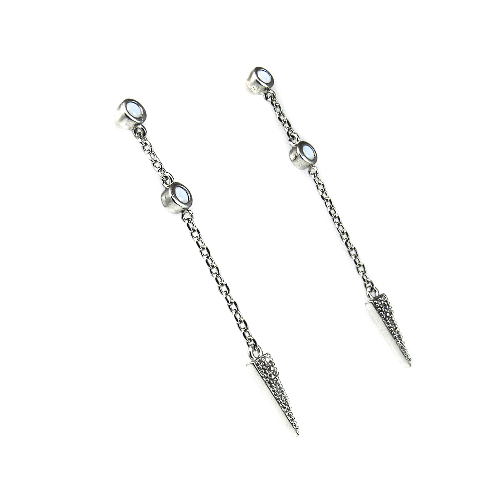 Pendientes largos de Plata rodiada y Circonitas para mujer