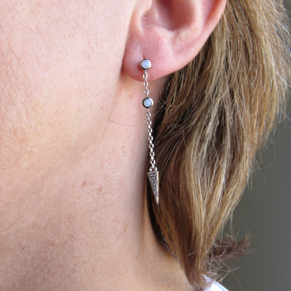 Pendientes largos de Plata rodiada y Circonitas para mujer 1