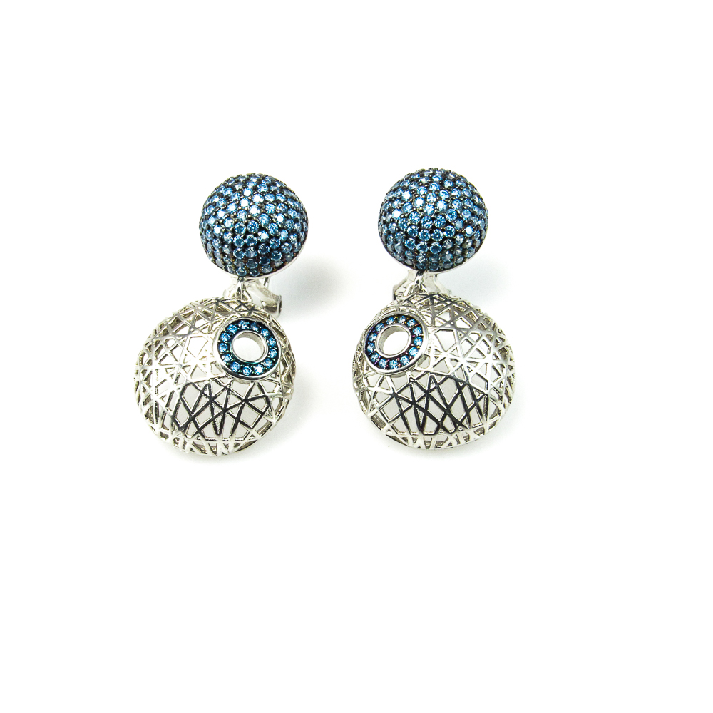 Pendientes de Plata círculos calados con Circonitas azules Omega
