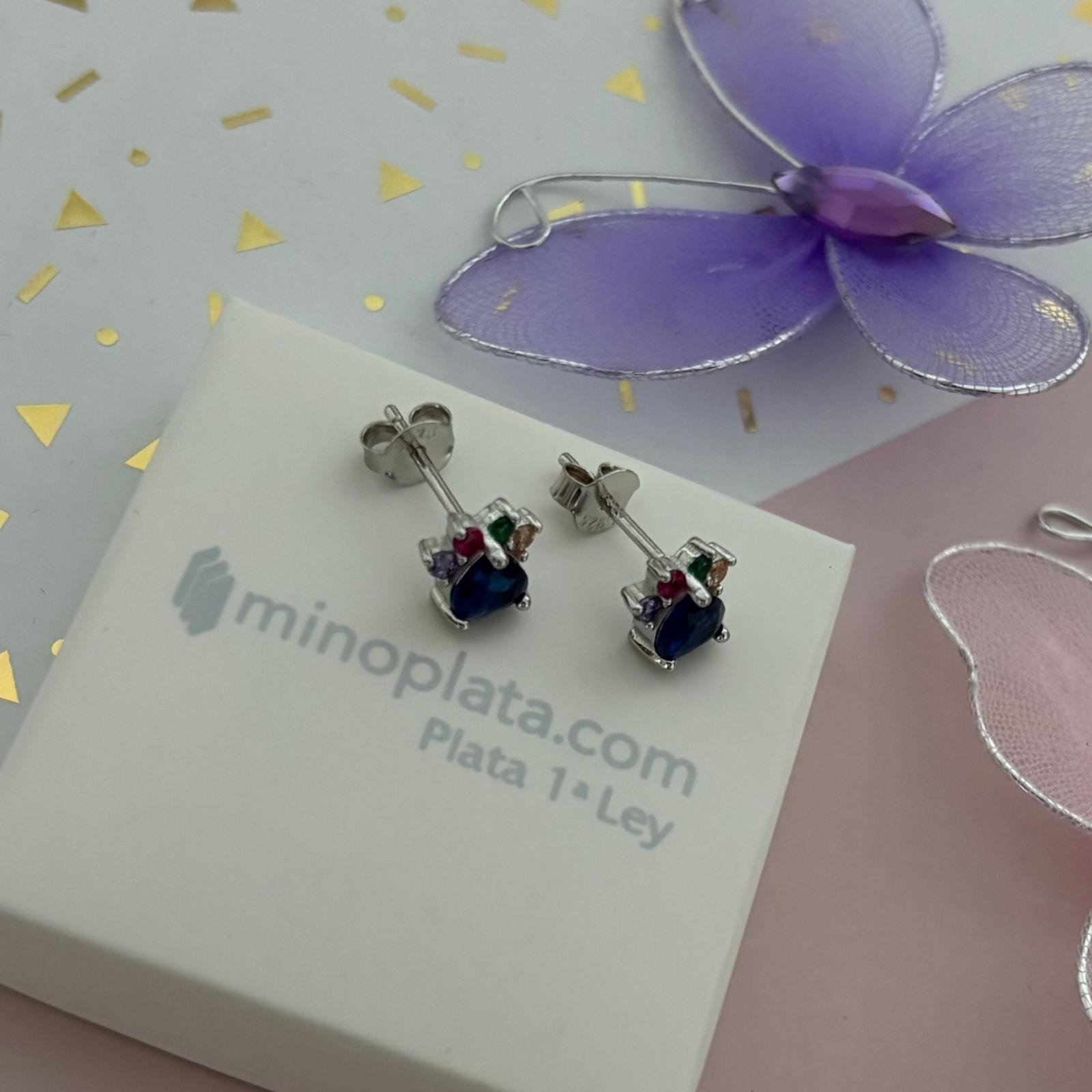 Pendientes de Plata rodiada Circonitas de colores 2