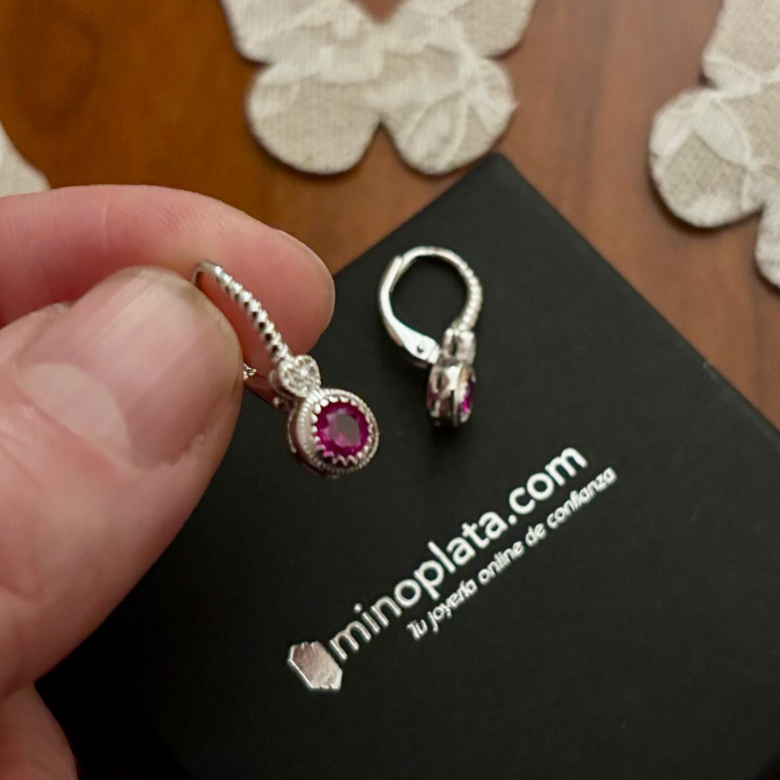 Pendientes corazón de Plata rodiada con Circonitas rosa