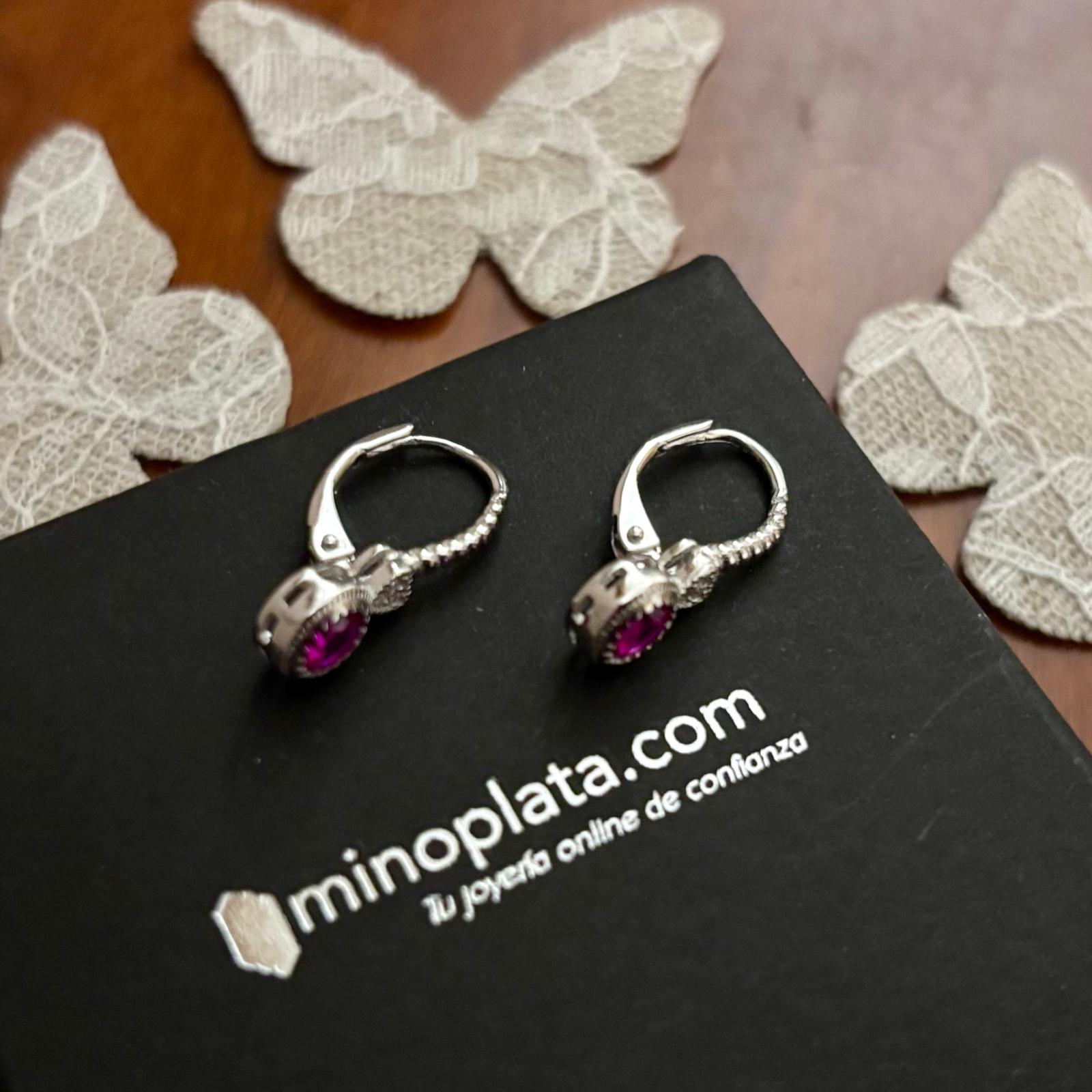Pendientes corazón de Plata rodiada con Circonitas rosa 2