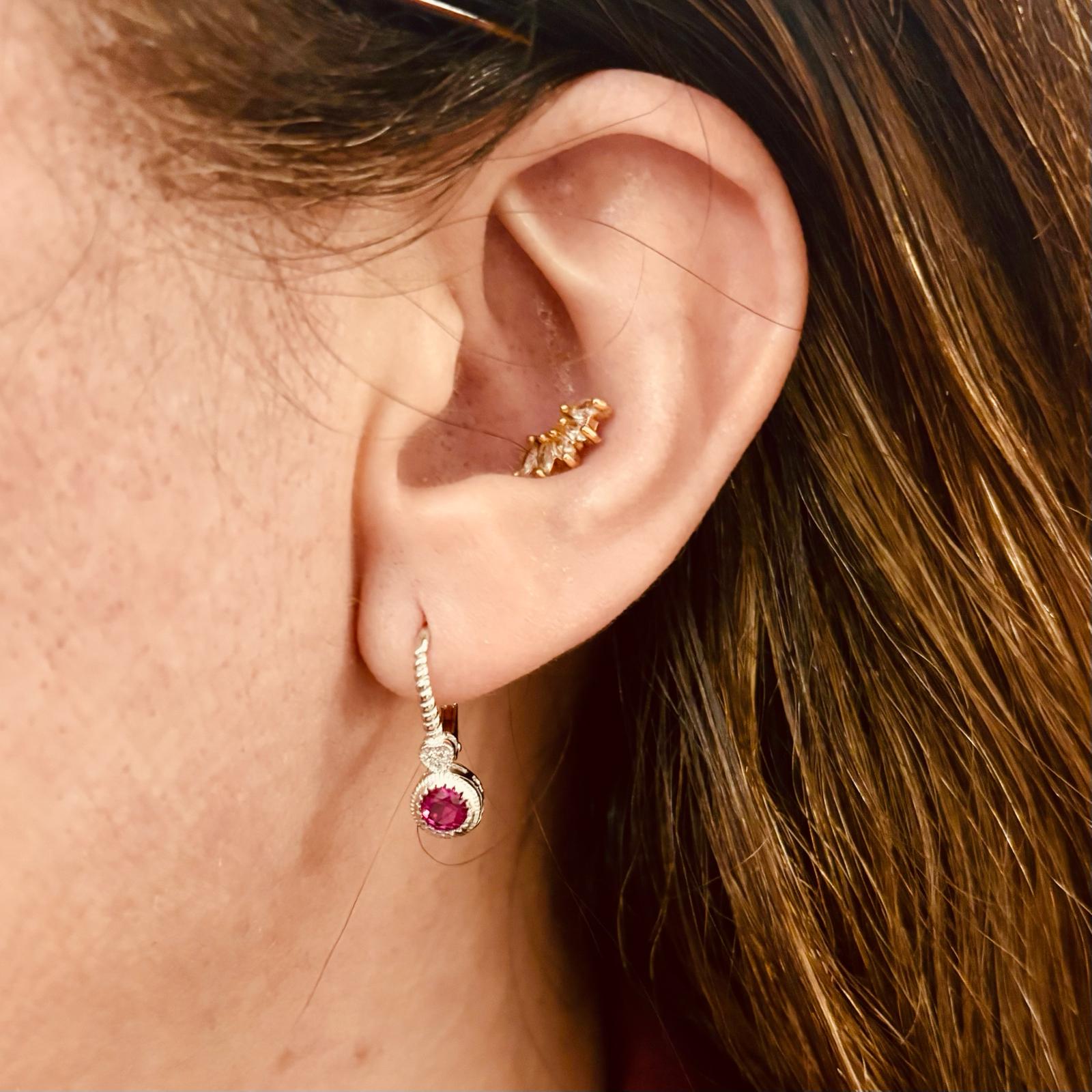 Pendientes corazón de Plata rodiada con Circonitas rosa 3