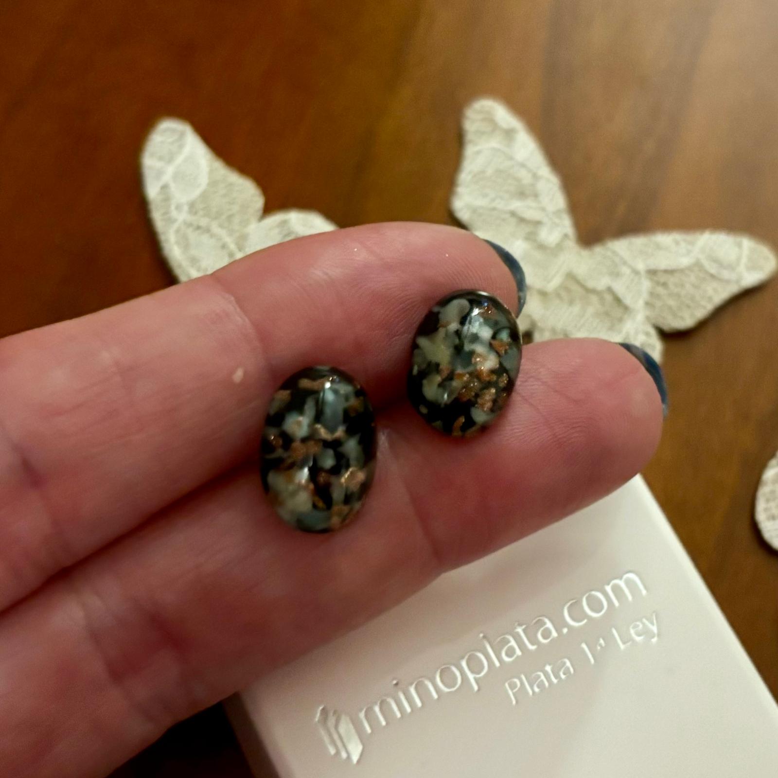 Pendientes cristal Checo negro, gris y destellos en Plata de ley