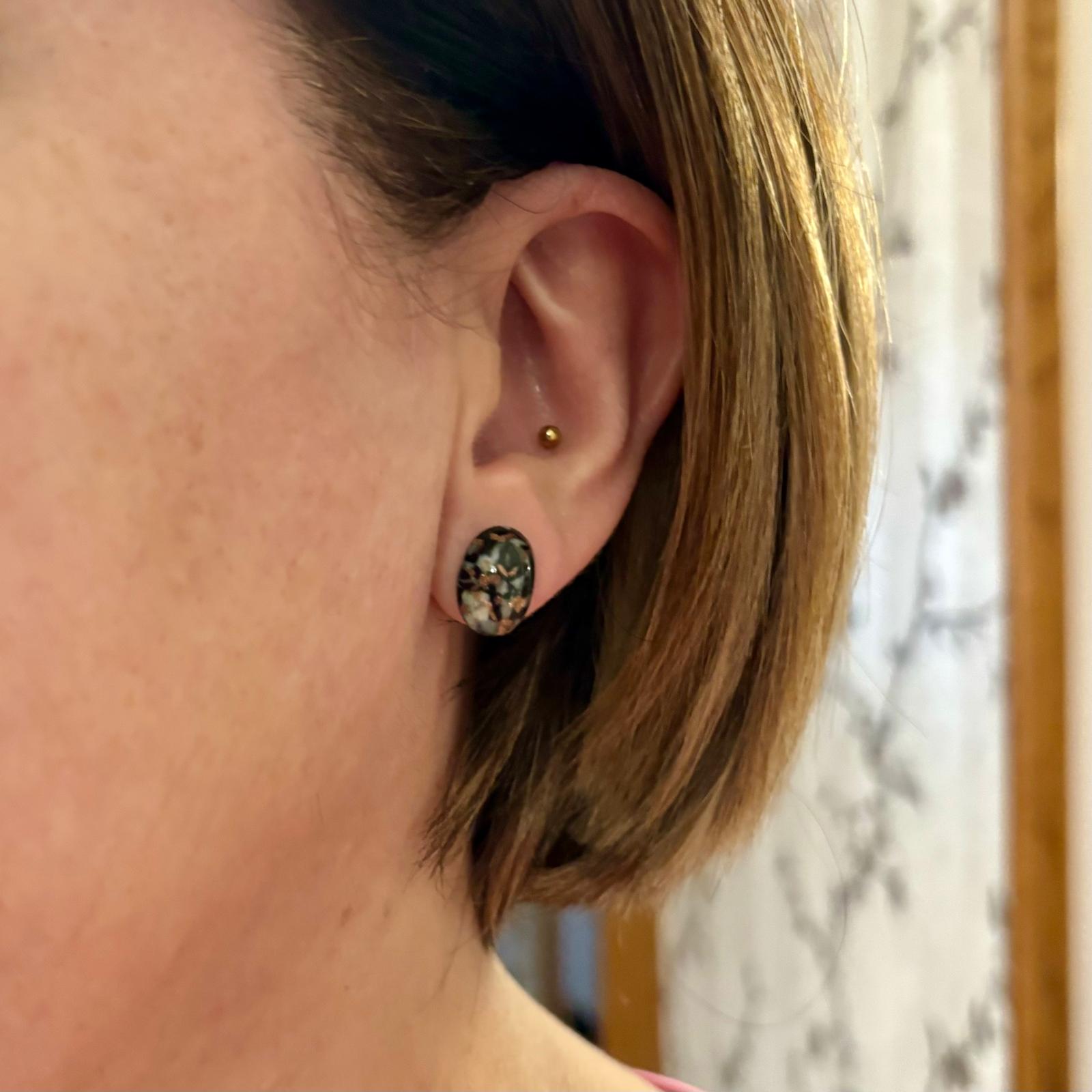 Pendientes cristal Checo negro, gris y destellos en Plata de ley_1