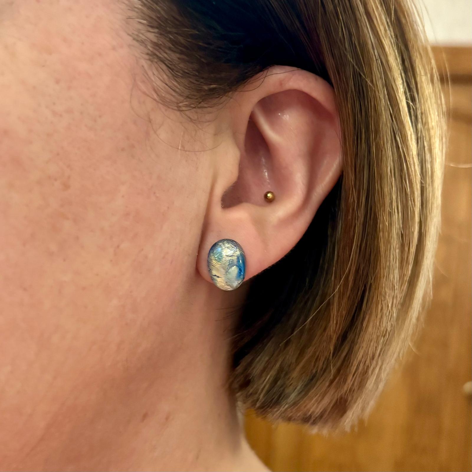Pendientes cristal Checo azul y dorado en Plata de ley 3