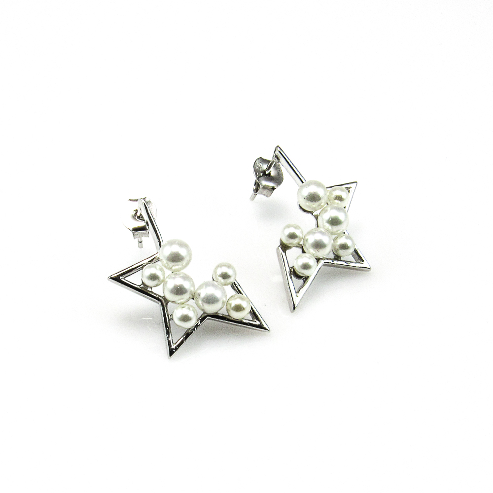 Pendientes mujer estrella de Plata rodiada con Perlitas