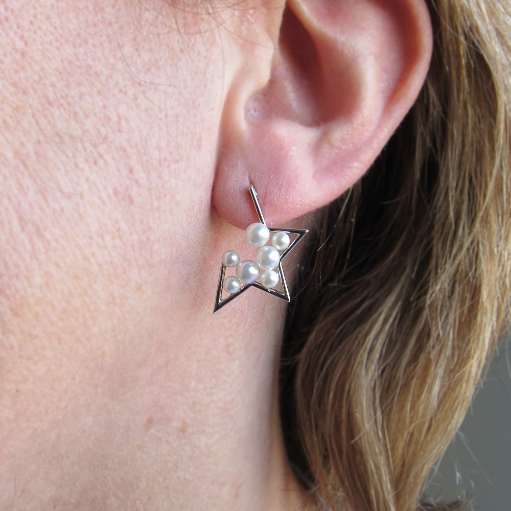 Pendientes mujer estrella de Plata rodiada con Perlitas 1