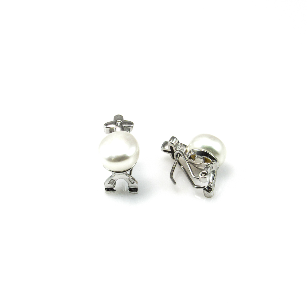 Pendientes de Plata rodiada con Perlas y Circonita cierre omega 1