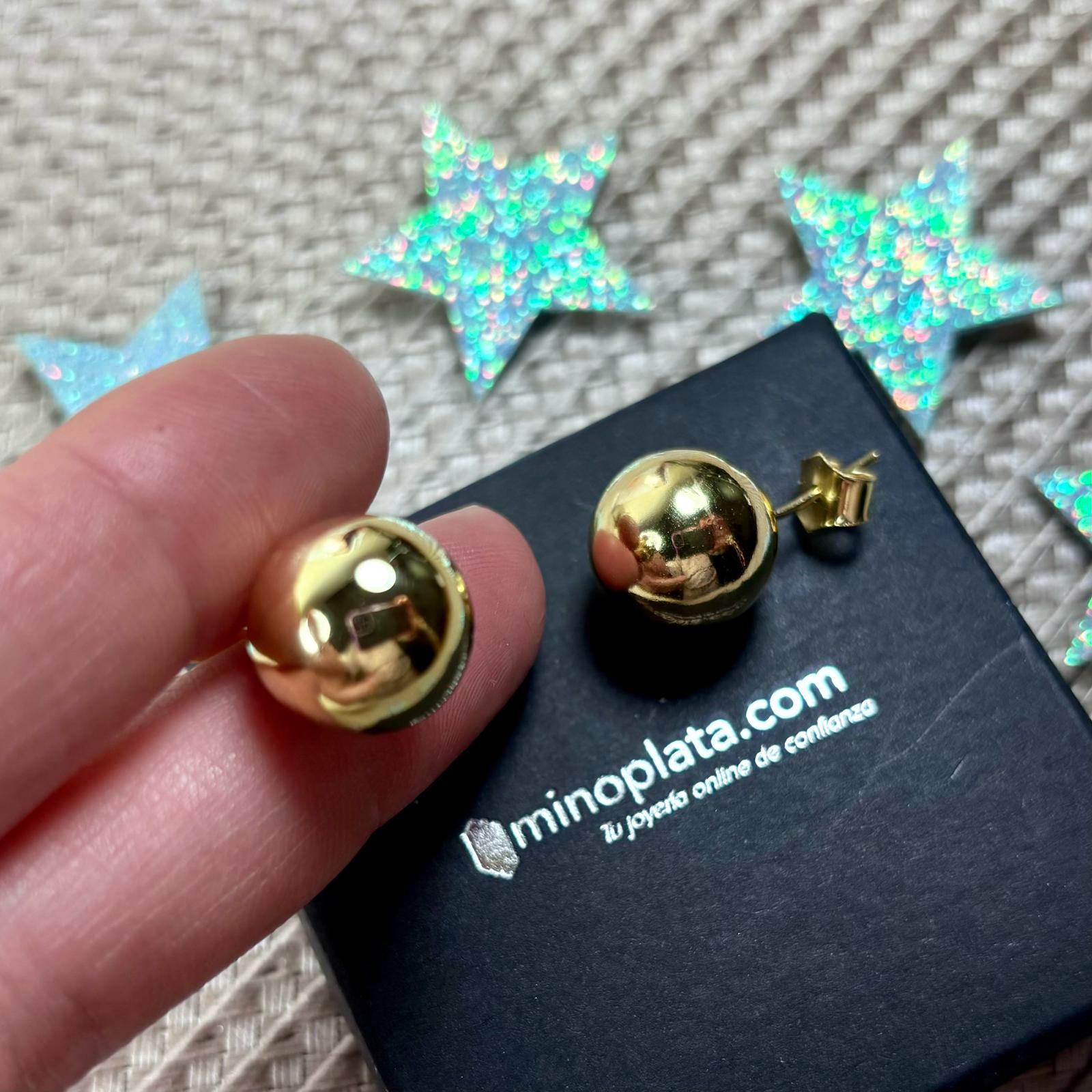 Pendientes bola 14 Mm. de Plata de ley chapada dorada 2