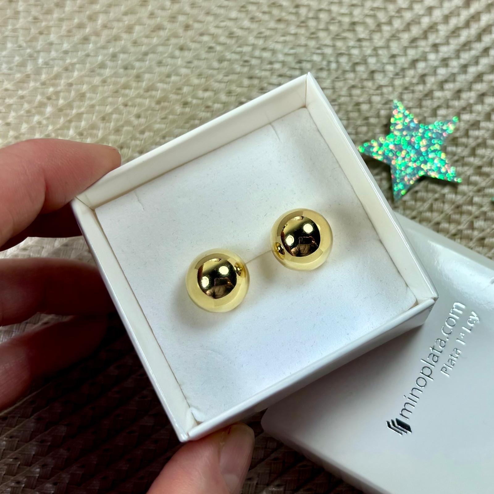 Pendientes bola 14 Mm. de Plata de ley chapada dorada 3